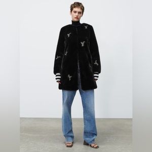 JEWEL DETAIL FAUX FUR COAT